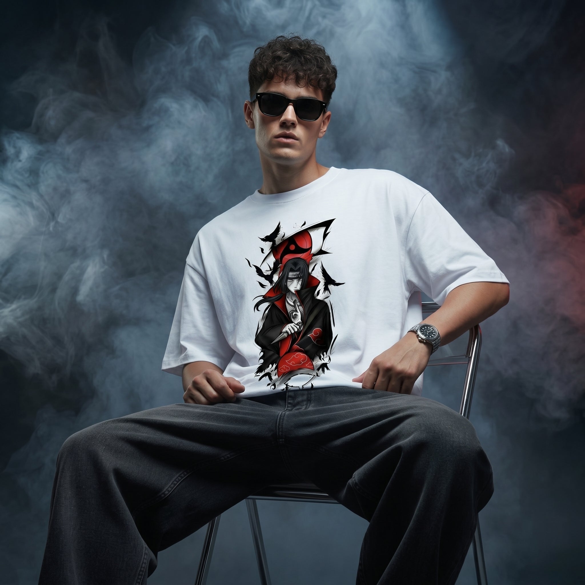 Ninja Red Art Oversized Graphic Printed T-shirt