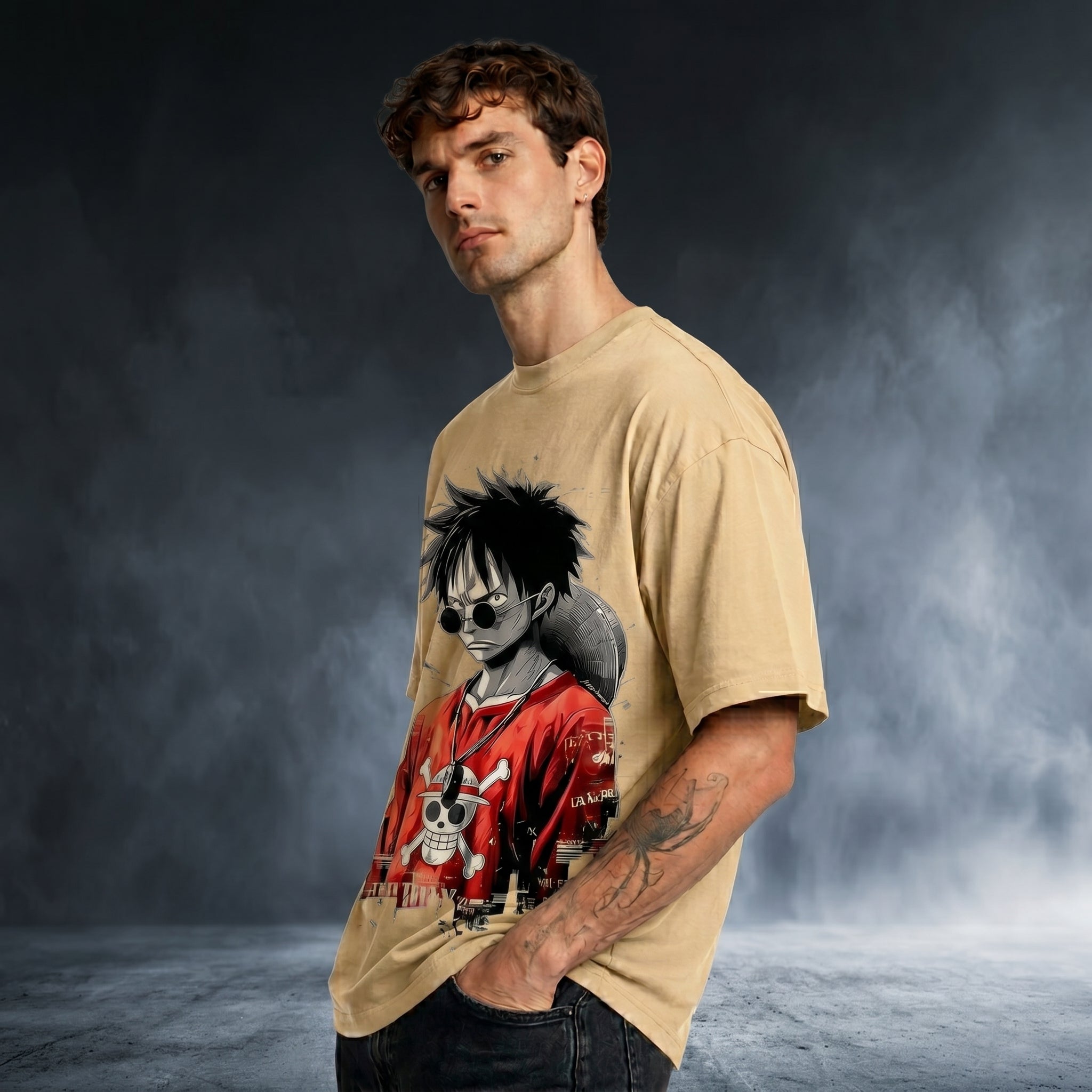 Korean Men Art Oversized Graphic Printed T-shirt