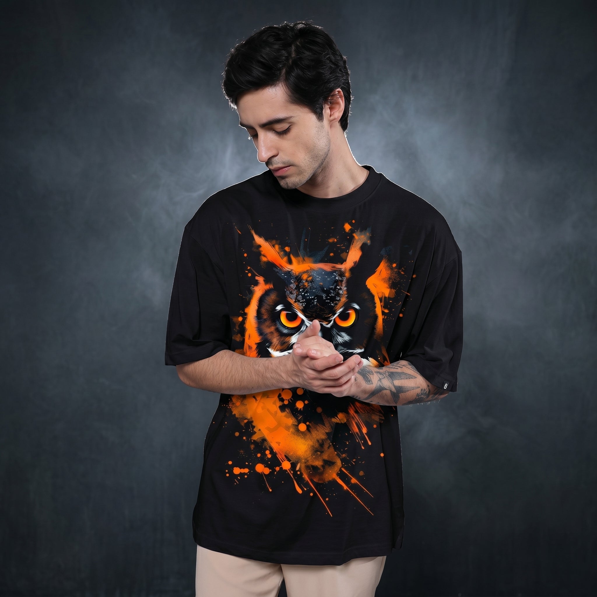 Owl Art Oversized Graphic Printed T-shirt