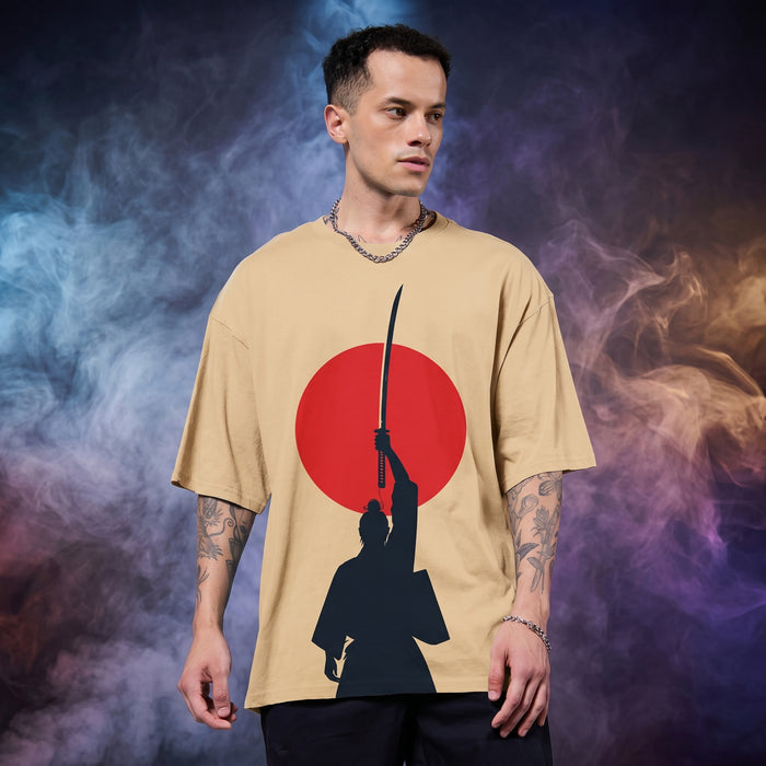 Beige Oversized Graphic Printed T-shirt