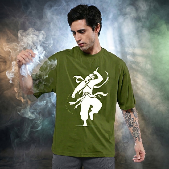 Avocado Green Oversized Graphic Printed T-shirt