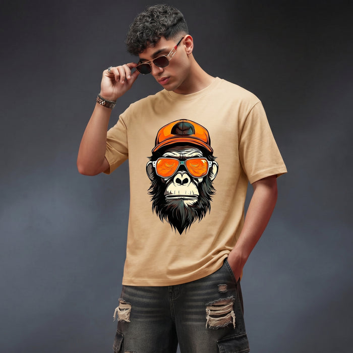 Beige Oversized Graphic Printed T-shirt