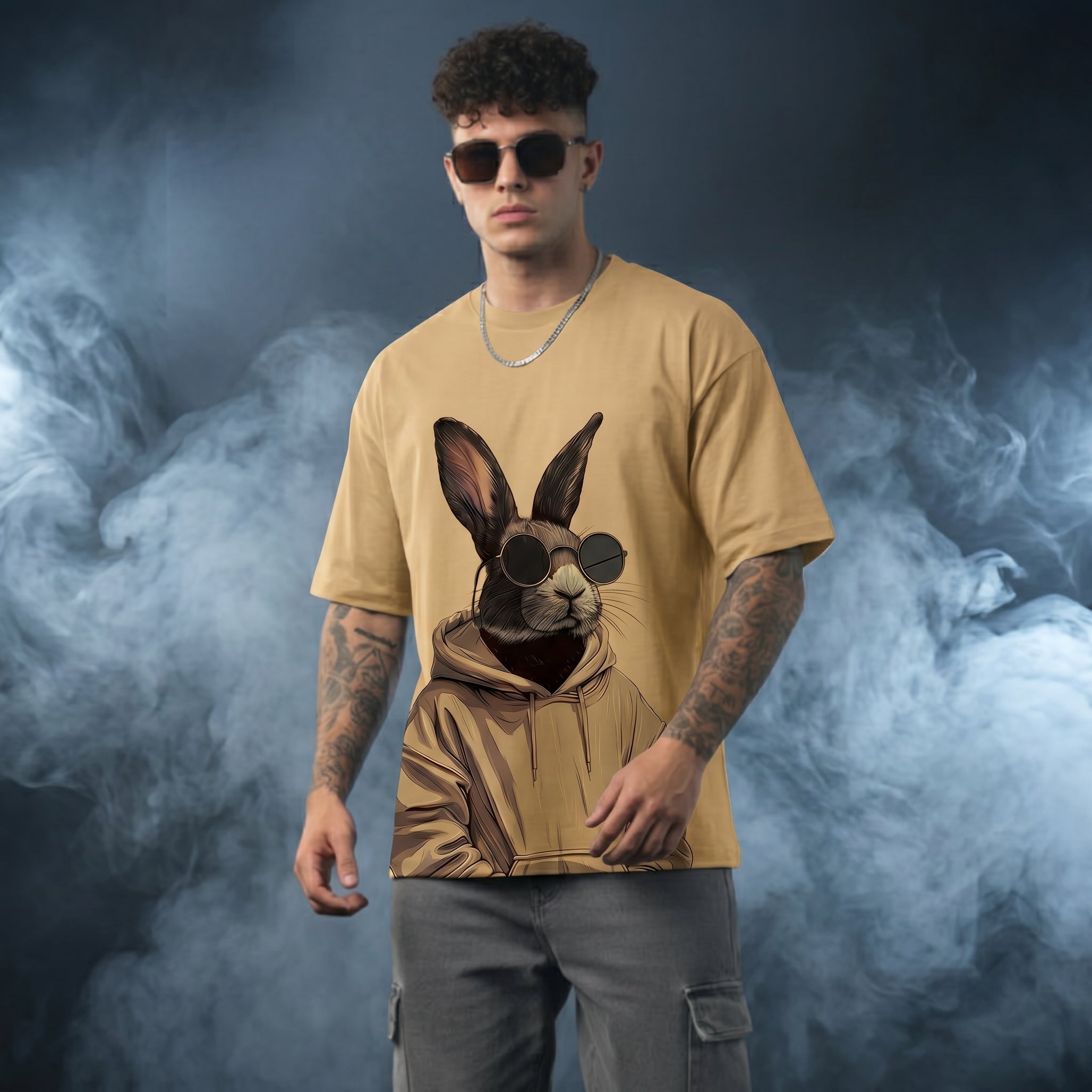 Rabbit In The Glass Oversized Graphic Printed T-shirt