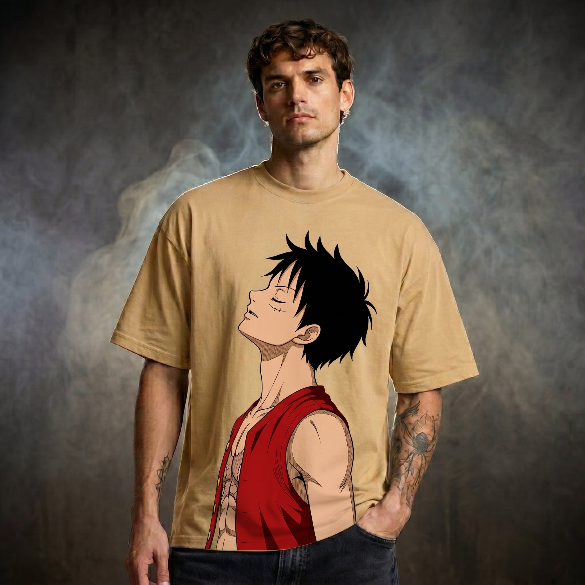 Korean Men Art Oversized Graphic Printed T-shirt