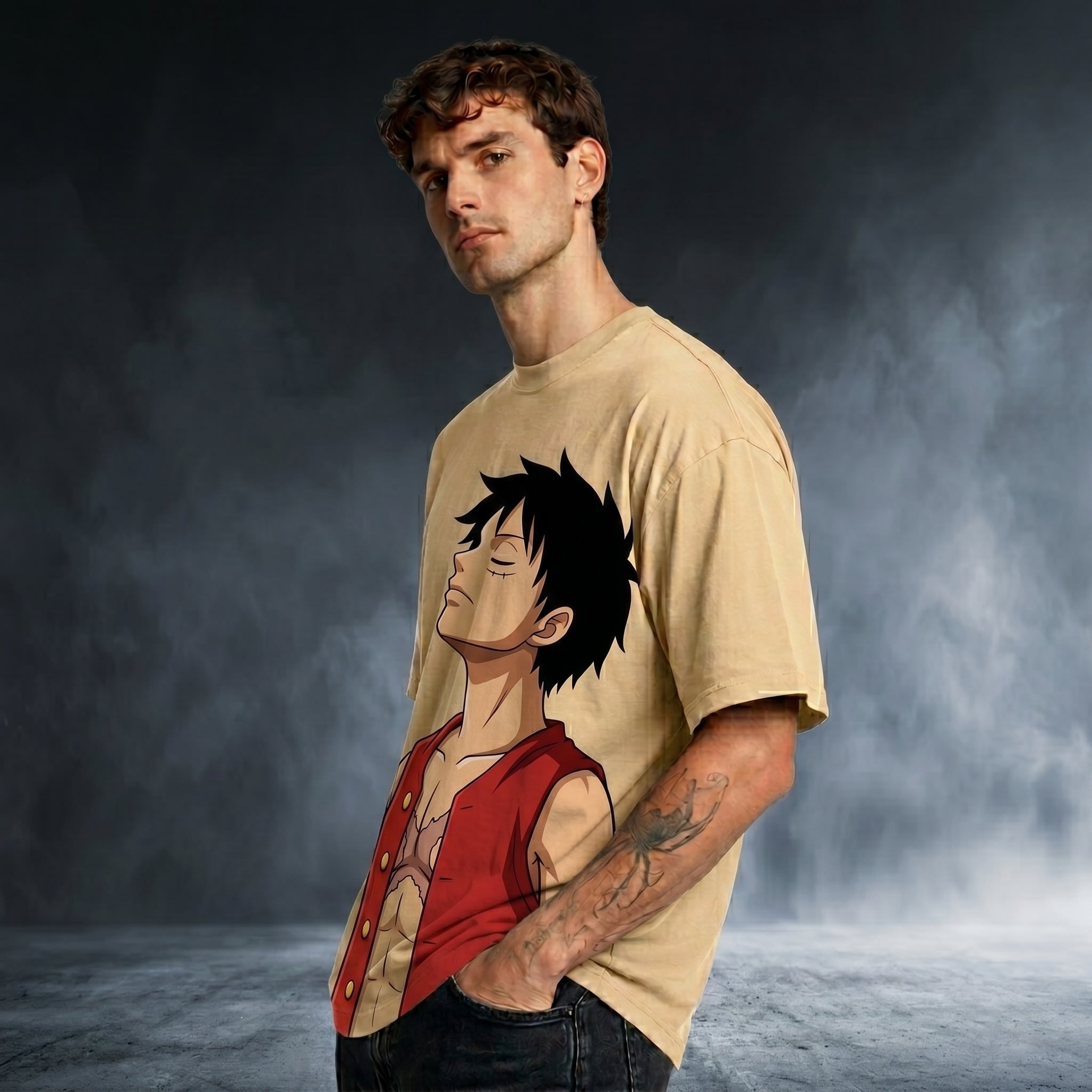 Korean Men Art Oversized Graphic Printed T-shirt