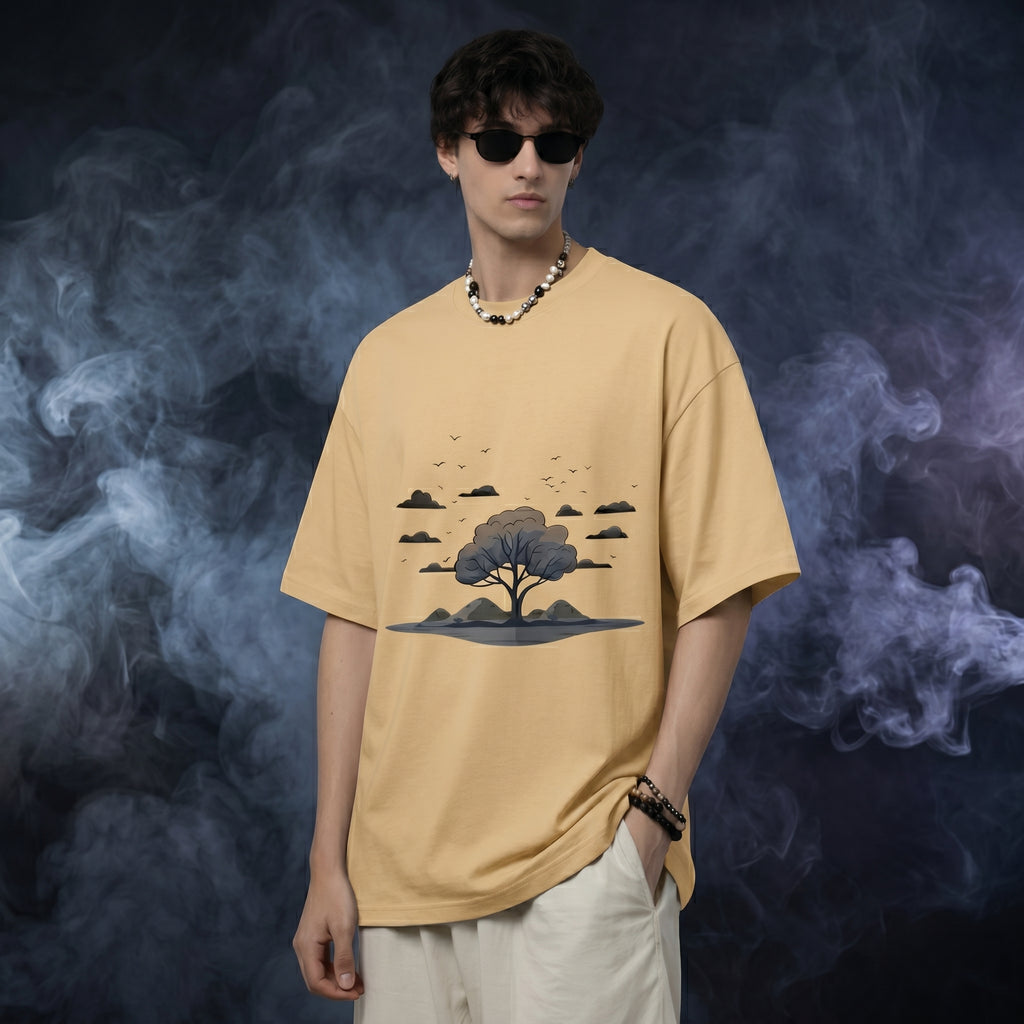 Tree Under Claude Oversized Graphic Printed T-shirt
