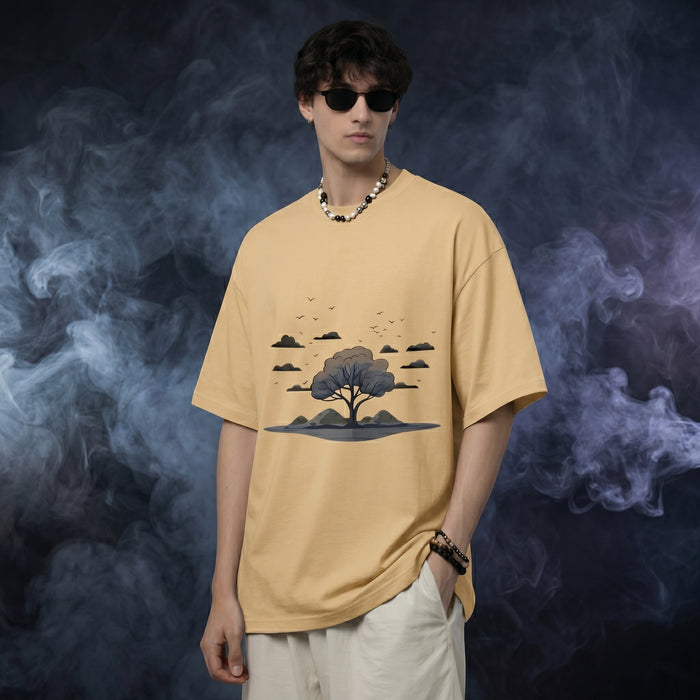 Beige Oversized Graphic Printed T-shirt