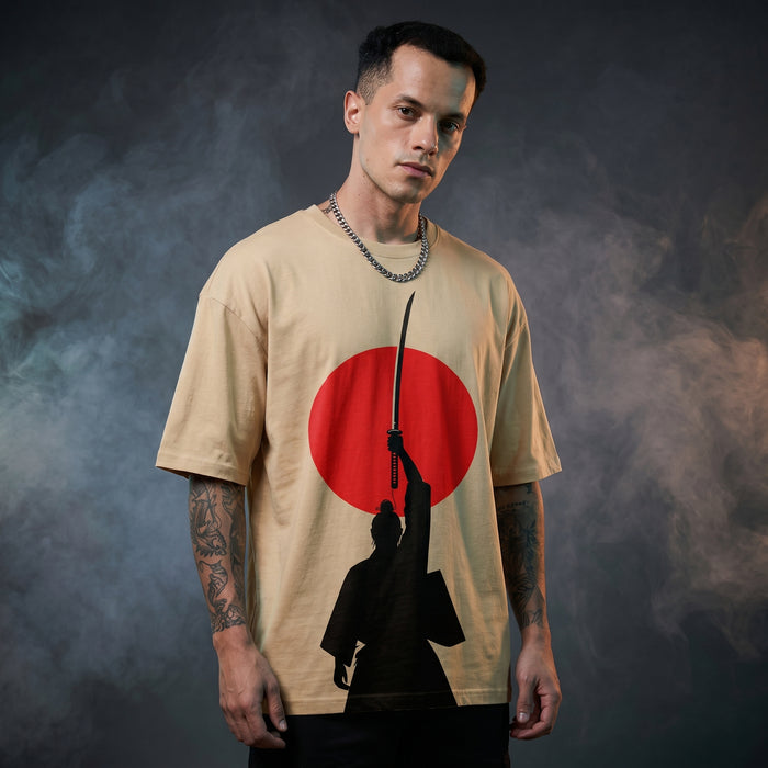 Beige Oversized Graphic Printed T-shirt