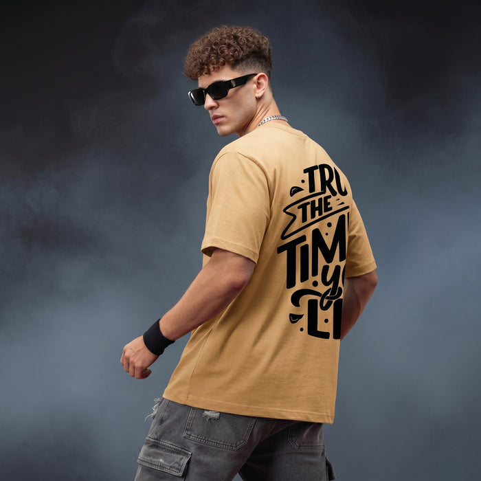 Beige Oversized Graphic Printed T-shirt