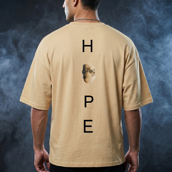 Beige Oversized Graphic Printed T-shirt