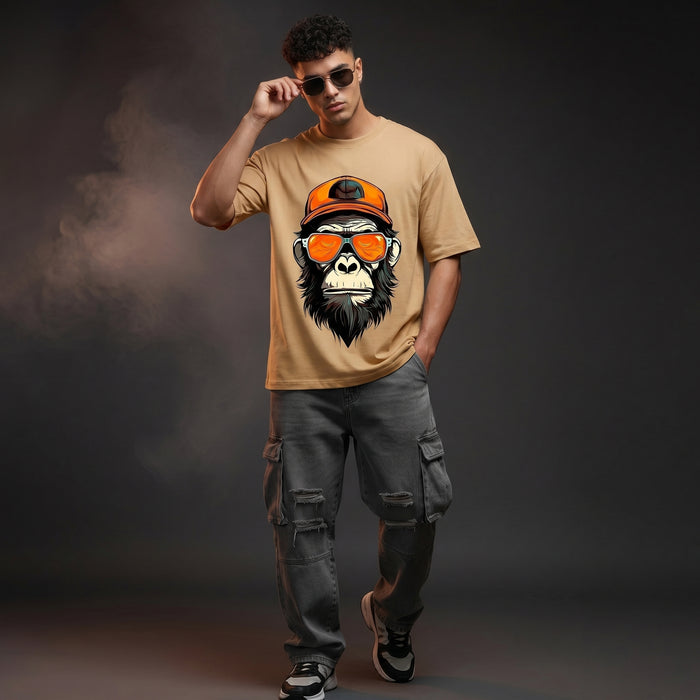 Beige Oversized Graphic Printed T-shirt