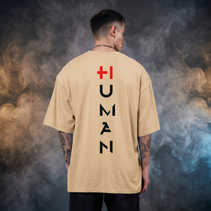 Beige Oversized Graphic Printed T-shirt